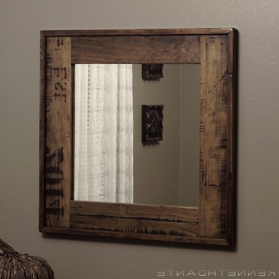 Favorite Reclaimed Wood Mirror Rustic Crate Frame Squarekennethdante Within Rustic Getaway Wood Wall Mirrors (View 9 of 15)