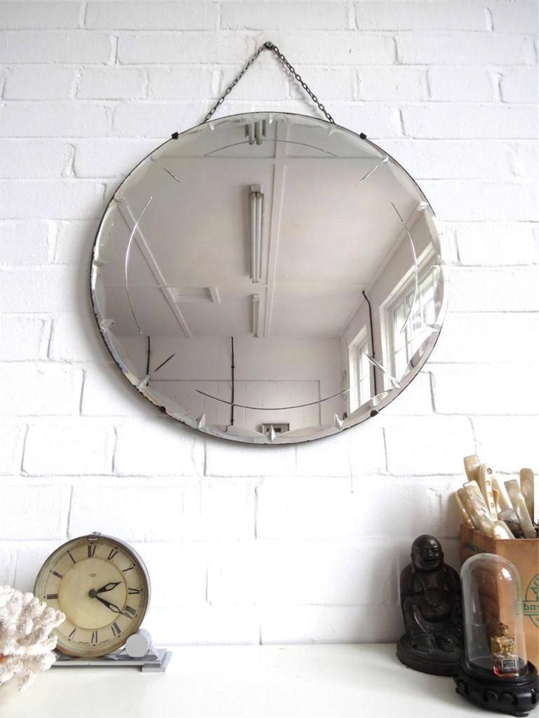 Favorite Round Edge Wall Mirrors With Vintage Large Round Bevelled Edge Wall Mirror Engraved Art Deco Beveled (View 4 of 15)