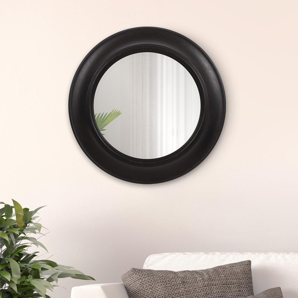 Favorite Round Stacked Wall Mirrors With Regard To Pinnacle Rustic Distressed Black Round Wall Mirror 1801 6035 – The Home (View 6 of 15)