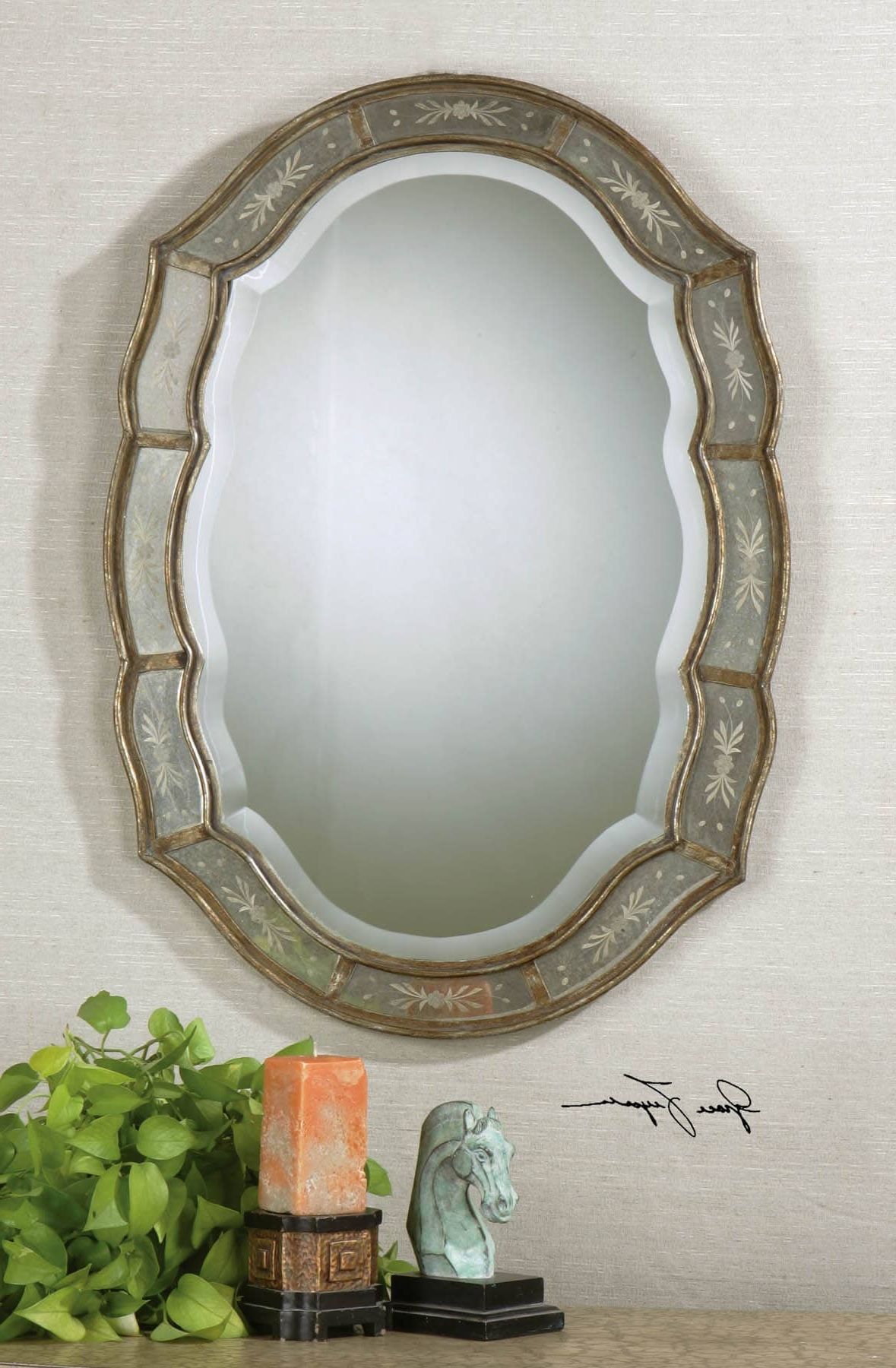 Fifi Etched Antique Gold Mirroruttermost For Trendy Antique Gold Etched Wall Mirrors (View 8 of 15)