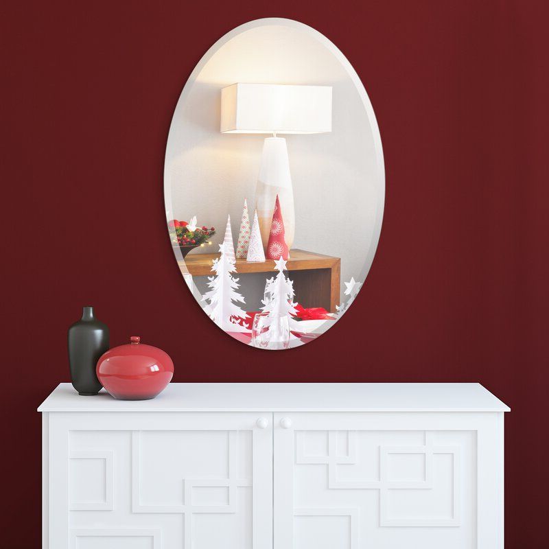 Frameless Cut Corner Vanity Mirrors Pertaining To 2020 Charlton Home Kaylie Frameless Beveled Oval Bathroom/vanity Mirror (View 11 of 15)
