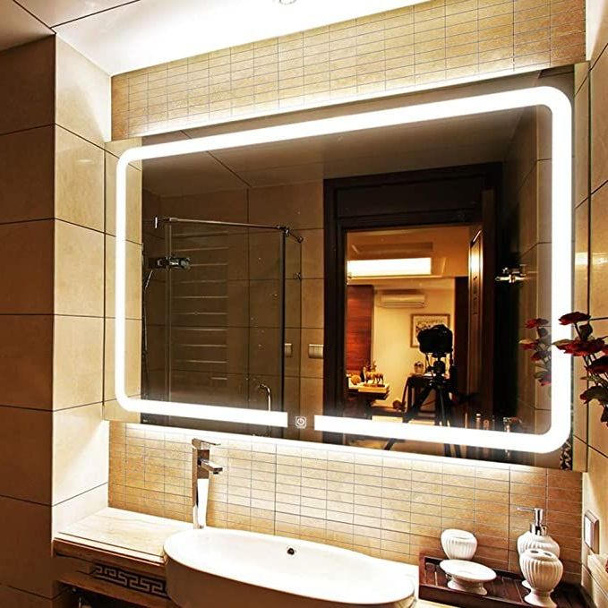 Frameless Rectangle Vanity Wall Mirrors With Well Known Led Wall Mounted Lighted Bathroom Mirror, Rectangular Frameless Wall (View 1 of 15)