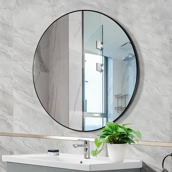 Free Floating Printed Glass Round Wall Mirrors In Most Up To Date Shop Mirror Trend Round Flat Metal Framed Wall Mirror Dm031bk 30 Dia  (View 14 of 15)