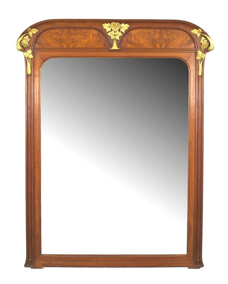 French Brass Wall Mirrors Within Most Up To Date Louis Majorelle French Art Nouveau Walnut And Bronze Wall Mirror (View 8 of 15)