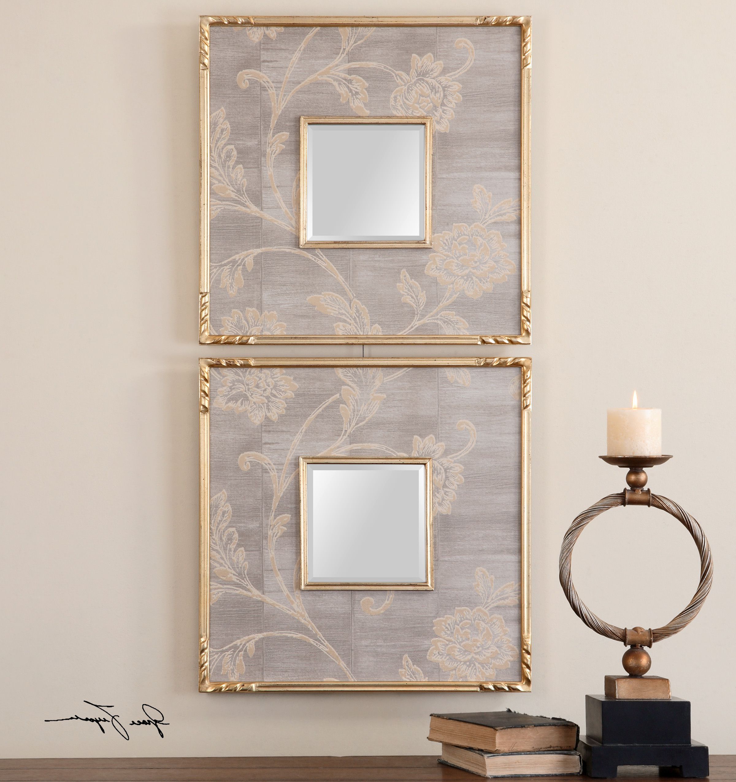 Gold Square Oversized Wall Mirrors With Regard To Most Popular Uttermost Evelyn Square Mirrors, S/ (View 7 of 15)