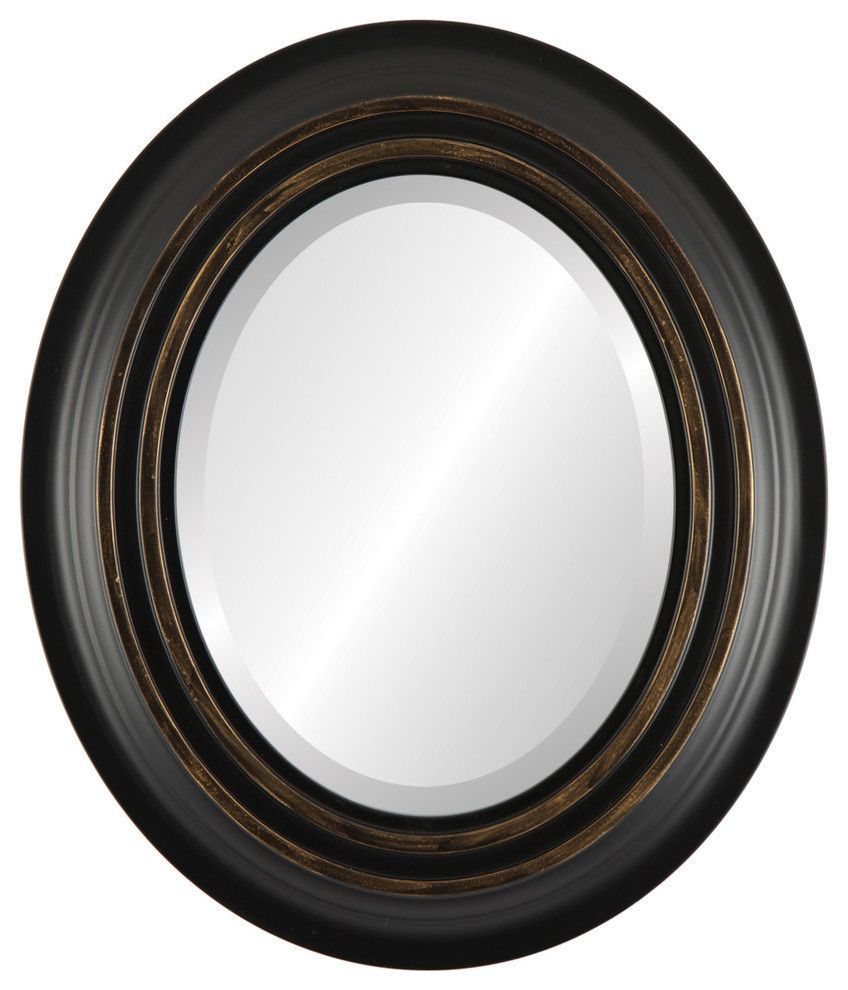 Imperial Framed Oval Mirror In Matte Black With Gold – Traditional With Famous Matte Black Round Wall Mirrors (View 12 of 15)
