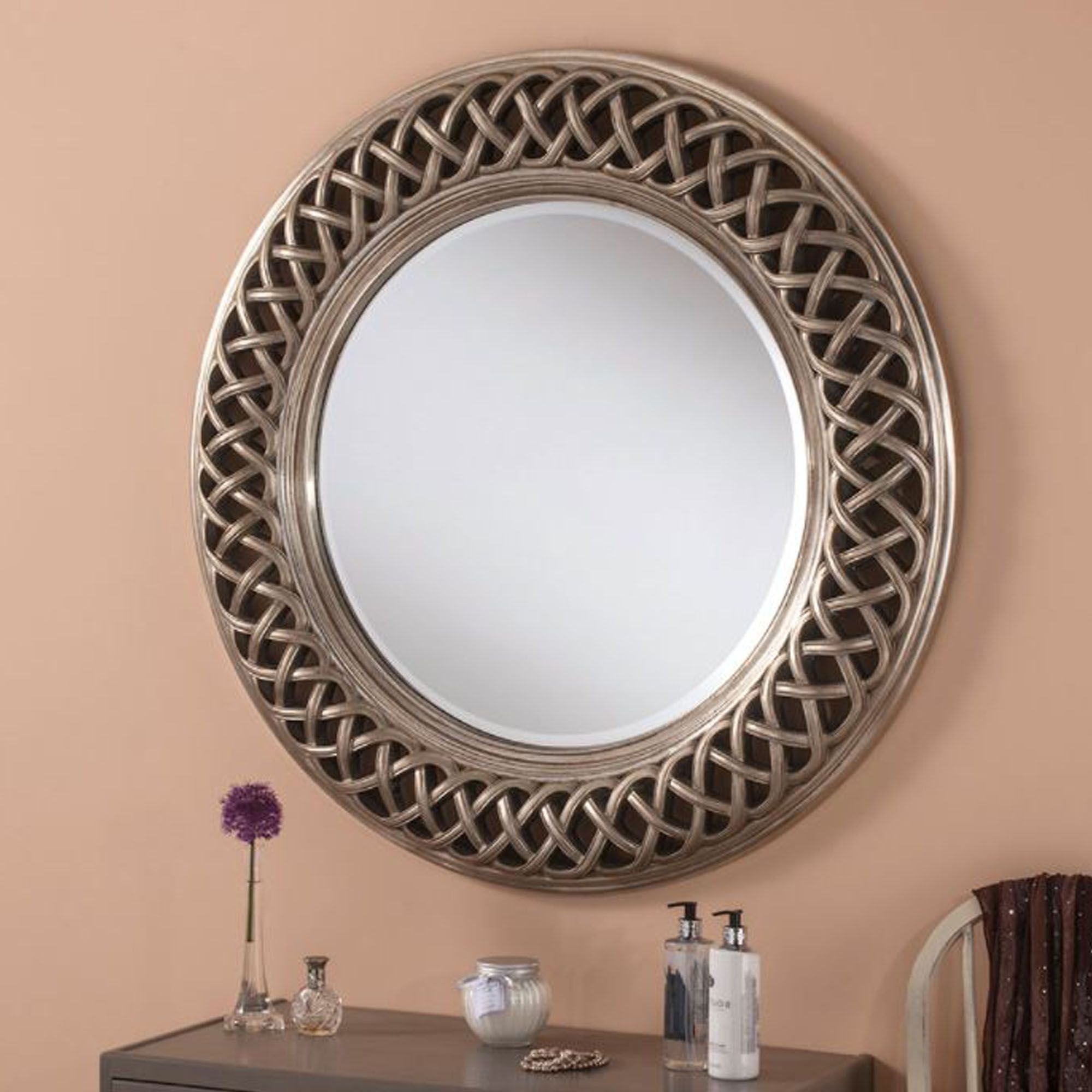 Interlocking Lace Silver Decorative Wall Mirror (View 10 of 15)