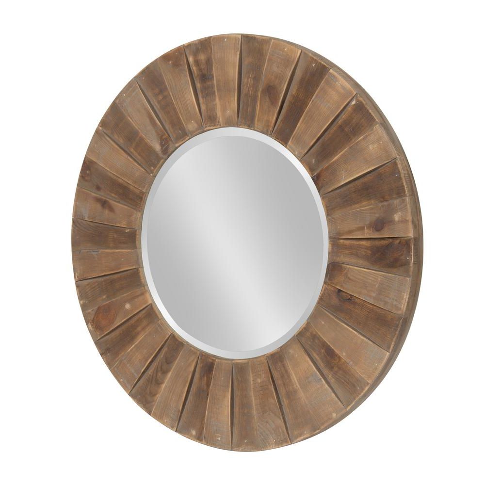 Kate And Laurel Monteiro Large Round Wall Mirror 30" Diameter Rustic With Most Recent Scalloped Round Modern Oversized Wall Mirrors (View 10 of 15)