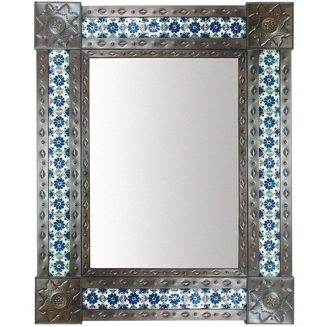 Large Aged Tin & Tile Mirror – Mexican Wall Mirror (View 9 of 15)