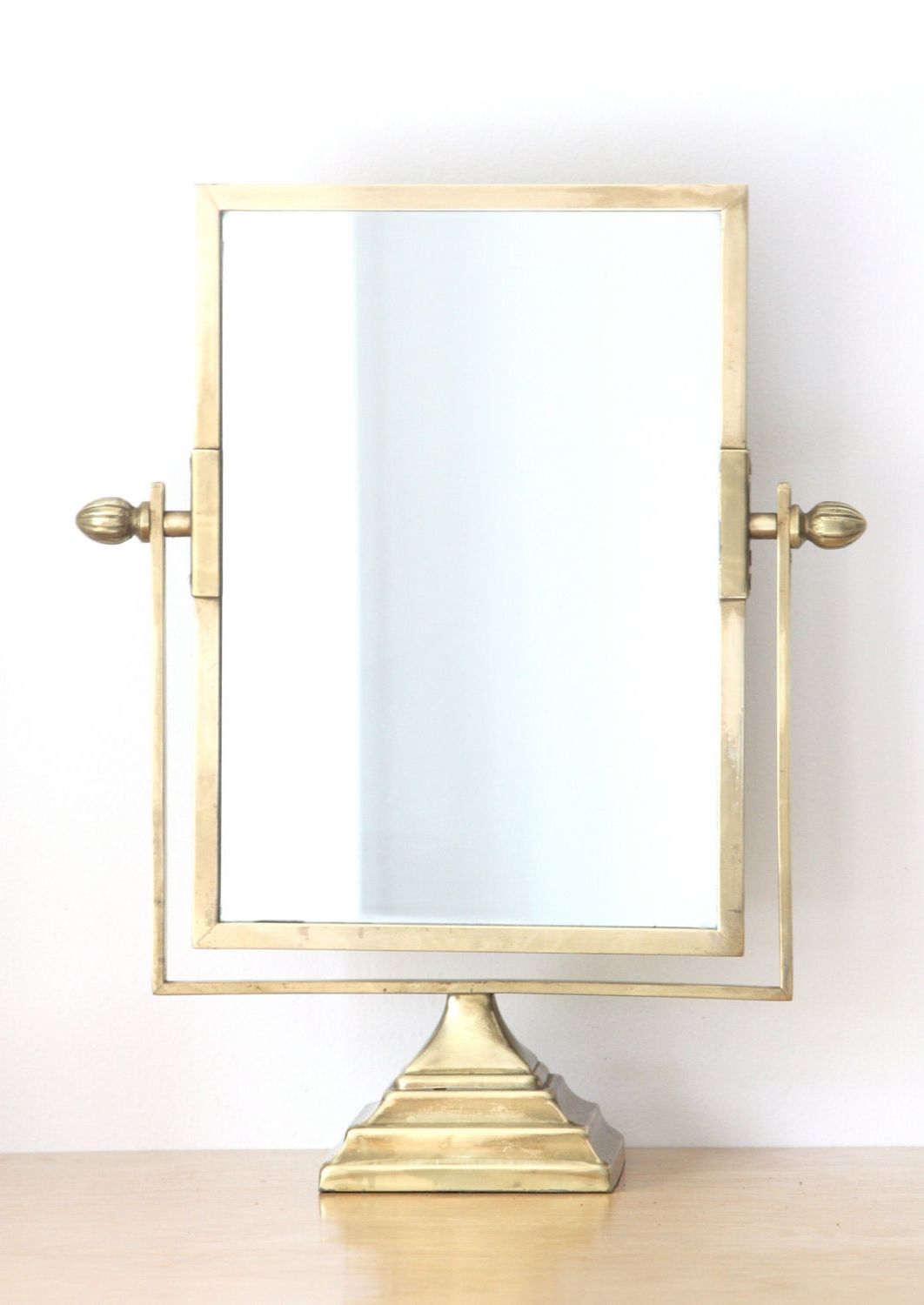 Large Antique Brass Pedestal Vanity Mirror Within Most Recently Released Aged Silver Vanity Mirrors (View 3 of 15)