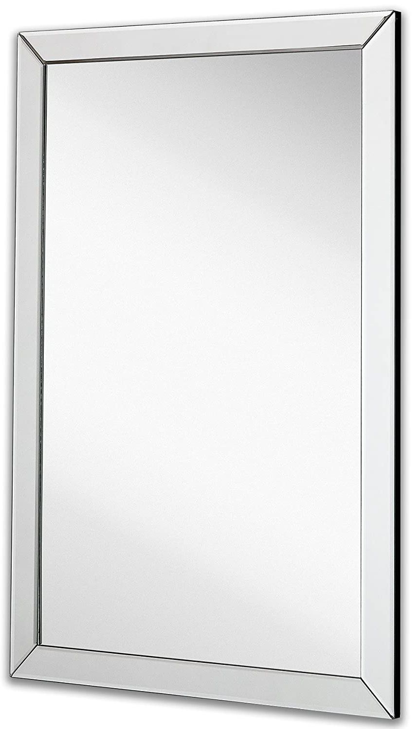 Large Flat Framed Wall Mirror With 2 Inch Edge Beveled Frame Premium Throughout Current Silver Metal Cut Edge Wall Mirrors (View 5 of 15)