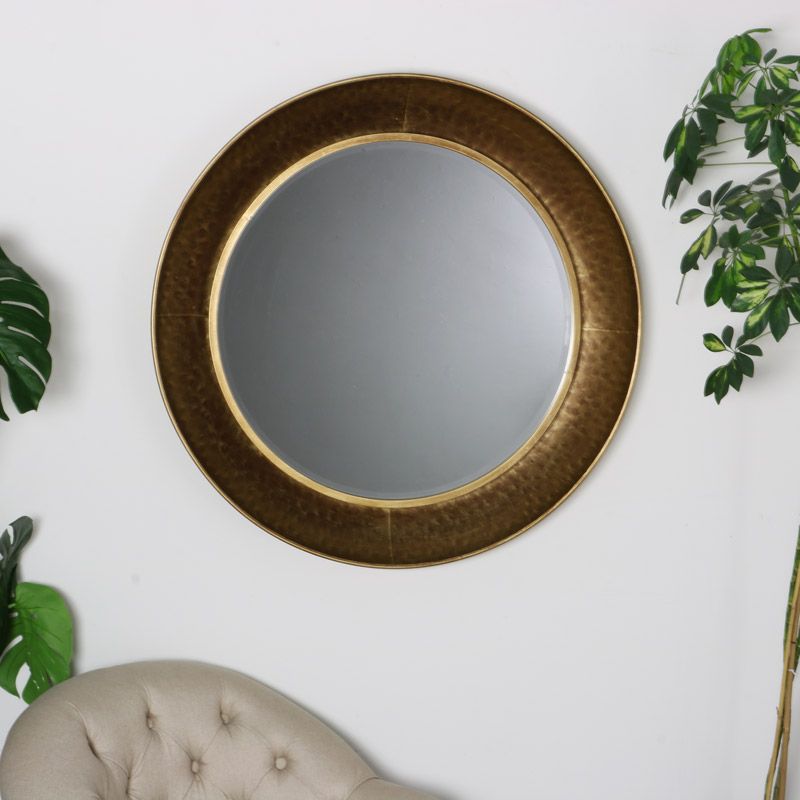 Large Round Gold Hammered Rim Wall Mirror – Melody Maison® Regarding Favorite Gold Black Rounded Edge Wall Mirrors (View 8 of 15)
