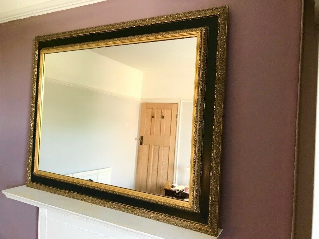 Large Vintage Wall Mirror, Overmantle, Gold Frame, Black Border, Gothic For Best And Newest Gold Black Rounded Edge Wall Mirrors (View 11 of 15)
