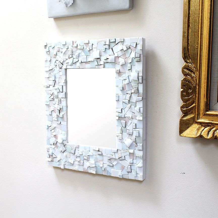 Latest Mosaic White Wall Mirror Decorative Bathroom Or Foyer Mirror With White Decorative Vanity Mirrors (View 13 of 15)