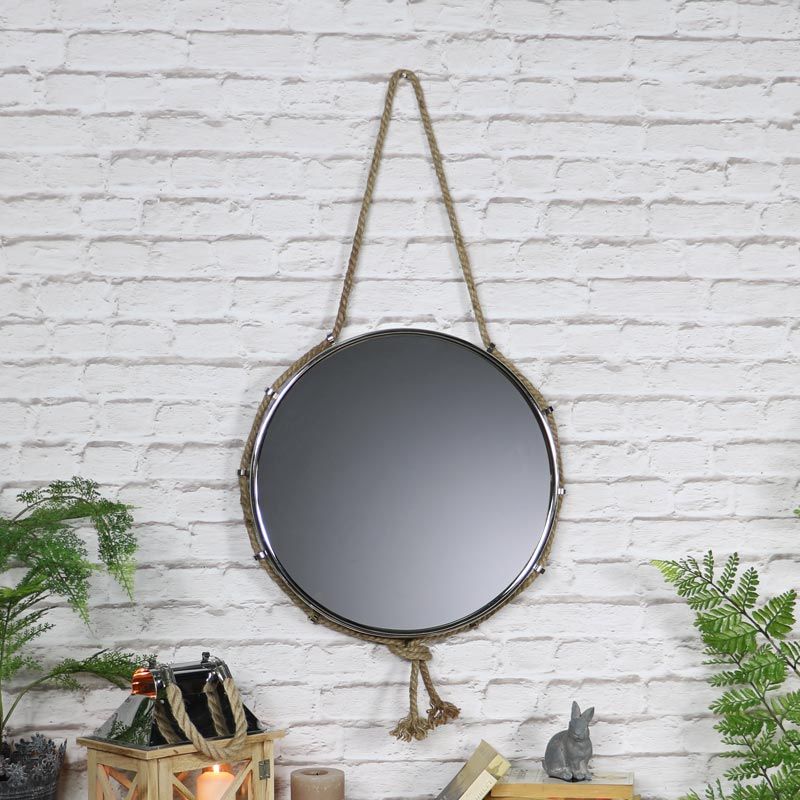 Latest Nickel Floating Wall Mirrors Within Silver Nickel Nautical Wall Mirror With Rope Hanger 44cm (View 11 of 15)