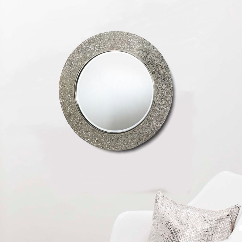 Latest Round Crackle Wall Mirror Handmade Broken Glass Mosaic Silver Frame 70 Intended For Rounded Cut Edge Wall Mirrors (View 12 of 15)