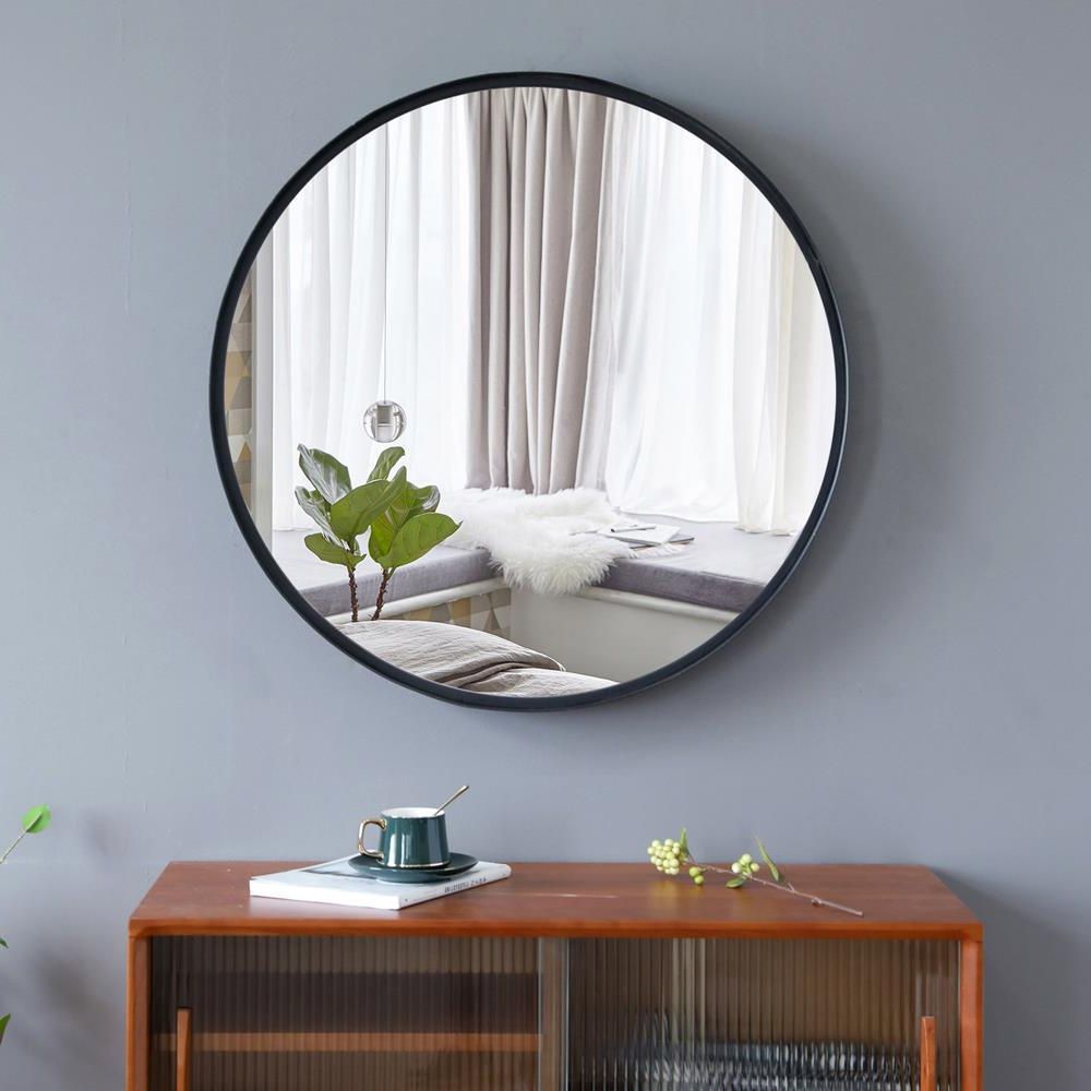 Latest Round Metal Framed Wall Mirrors With Nordic 30" Circle Black Metal Frame Wall Mirror Round Glass Panel (View 12 of 15)