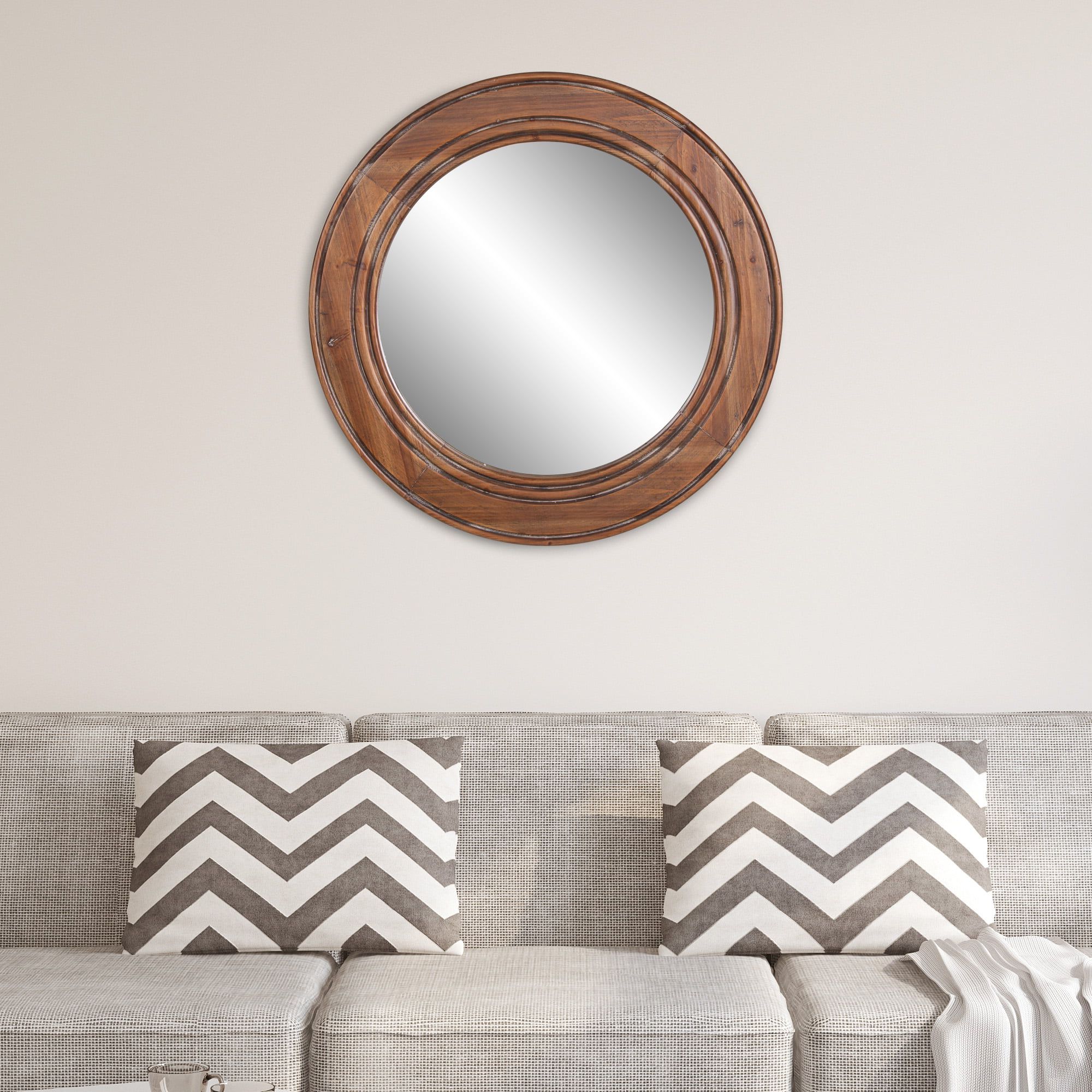 Latest Wood Rounded Side Rectangular Wall Mirrors Within Reclaimed Wood Large Round Wall Accent Mirror 23"x23"patton Wall (View 3 of 15)