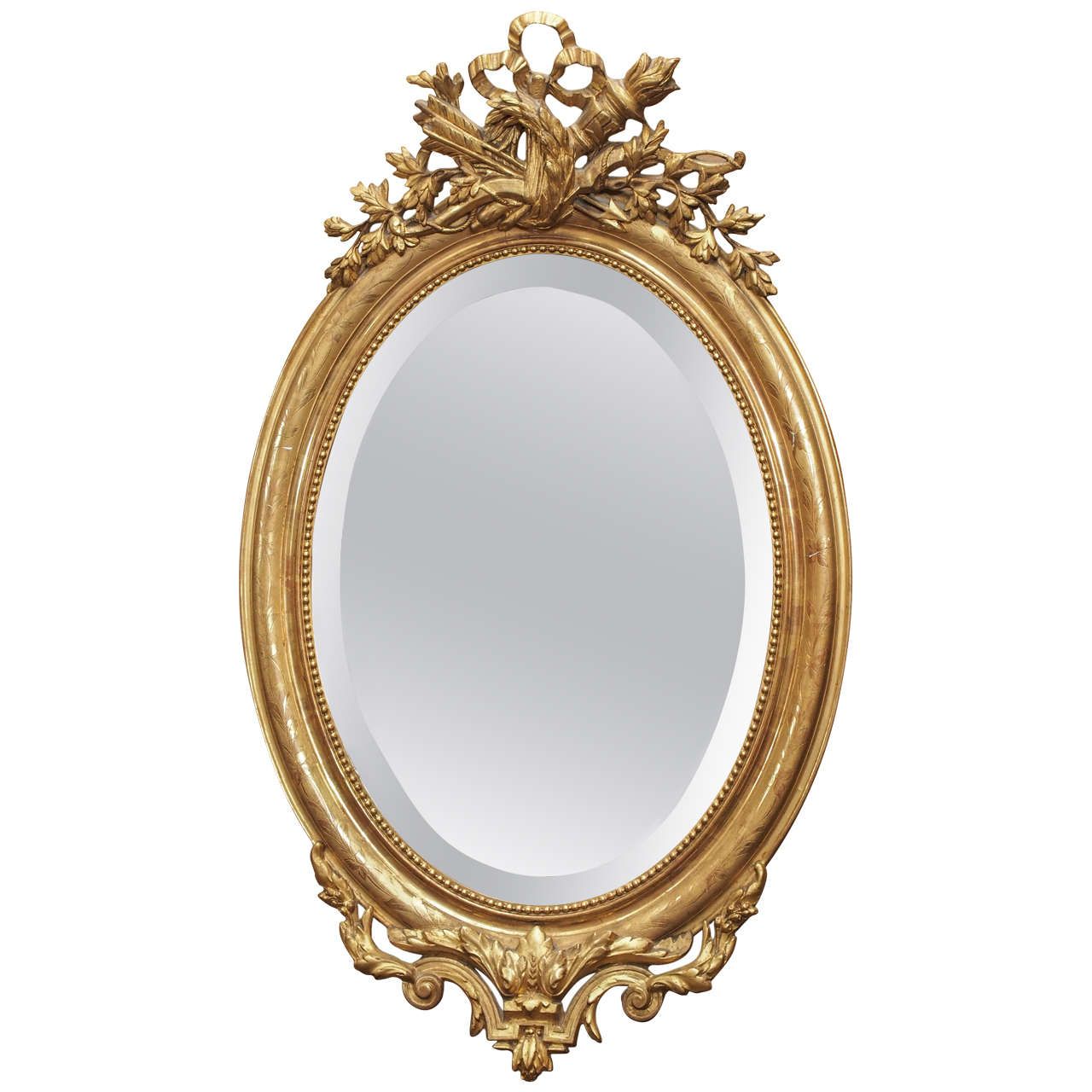 Lovely Oval Antique French Gold Beveled Mirror Circa 1850 At 1stdibs Regarding Trendy Antique Gold Cut Edge Wall Mirrors (View 10 of 15)