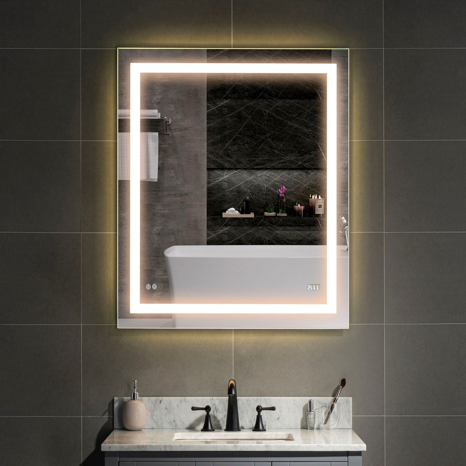 Matte Black Octagon Led Wall Mirrors For Favorite ᐅ【woodbridge 20"x28" Led Dimmable Bathroom Mirror Led Lighted Wall (View 6 of 15)