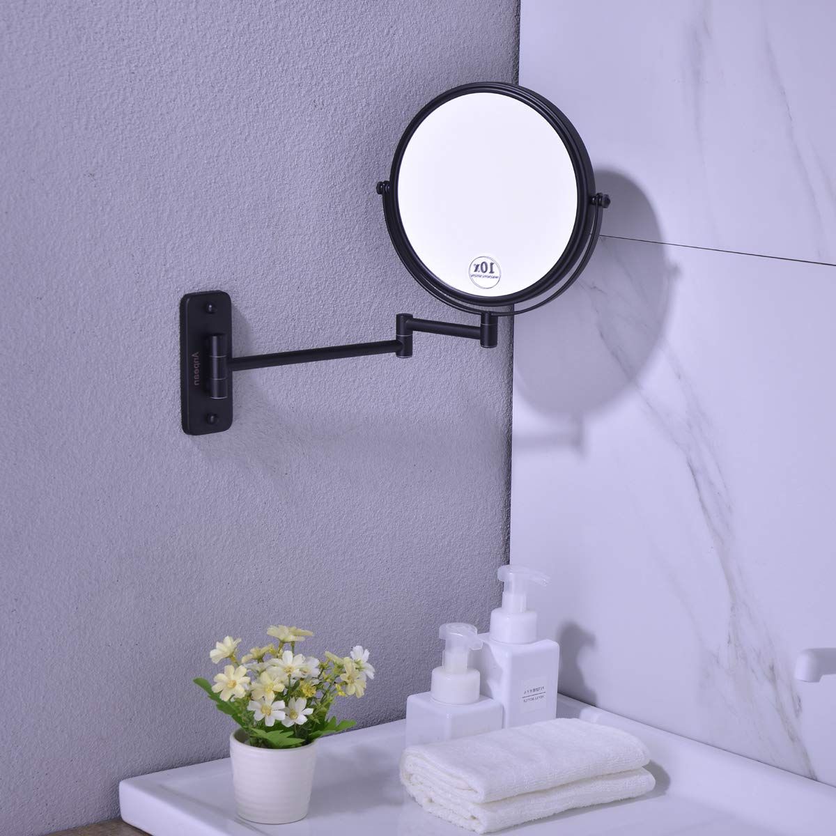Matte Black Octagon Led Wall Mirrors Pertaining To Preferred Anpean 8 Inch Double Sided Swivel Wall Mounted Makeup Mirror With 10x (View 13 of 15)