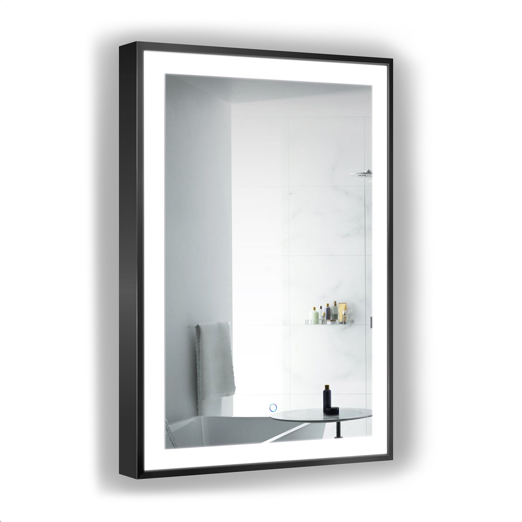 Matte Black Octagon Led Wall Mirrors Regarding Well Known Krugg Soho Led Bathroom Mirror 24″ X 36″ Black – Krugg Reflections Usa (View 3 of 15)