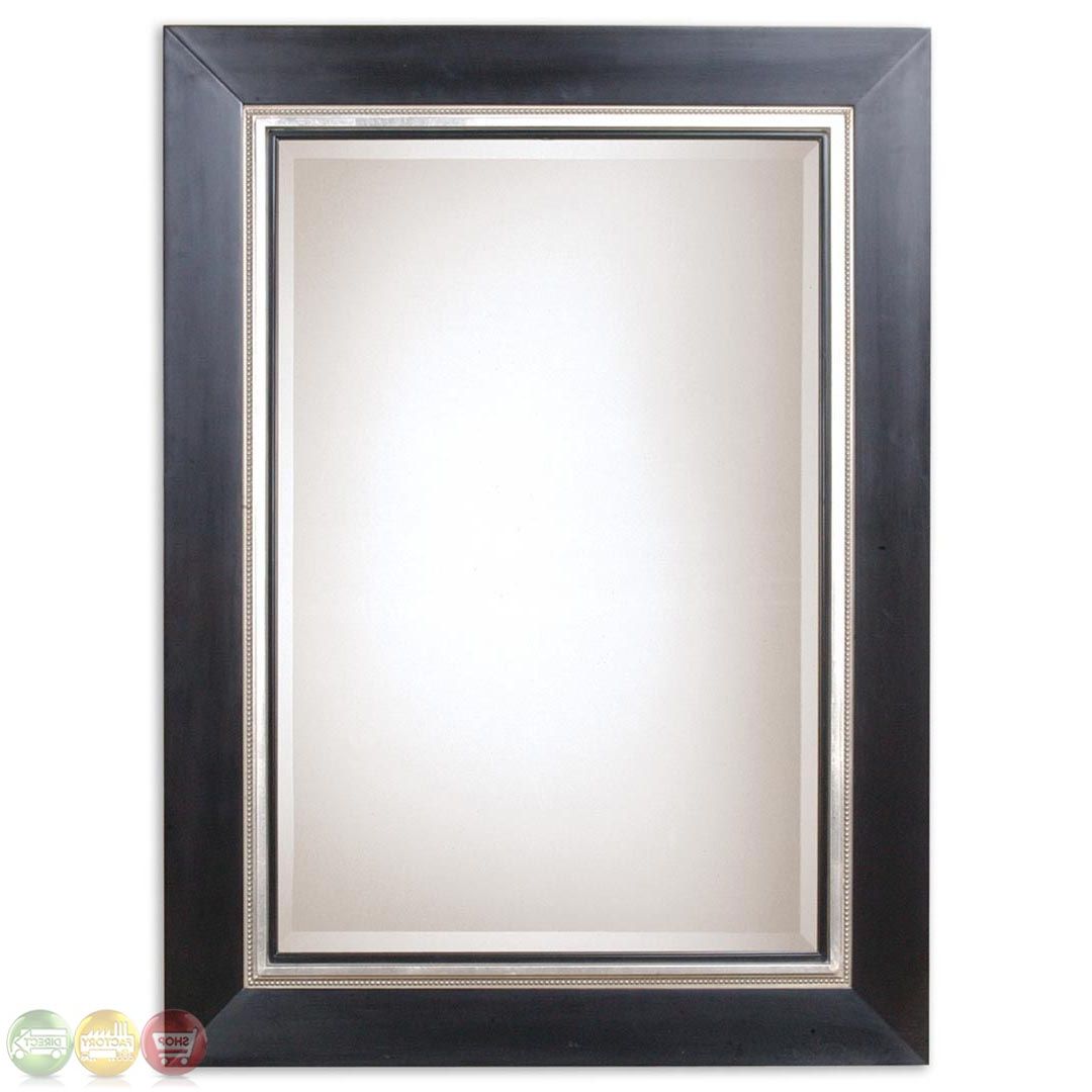 Matte Black Rectangular Wall Mirrors Inside 2019 Whitmore Traditional Matte Large Black Silver Rectangular Mirror With (View 2 of 15)