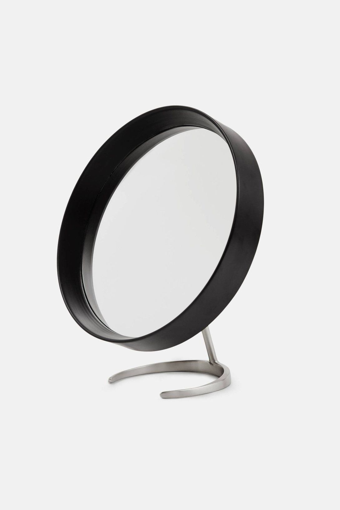 Matte Black Round Mirror With Matte Nickel Stand (View 1 of 15)