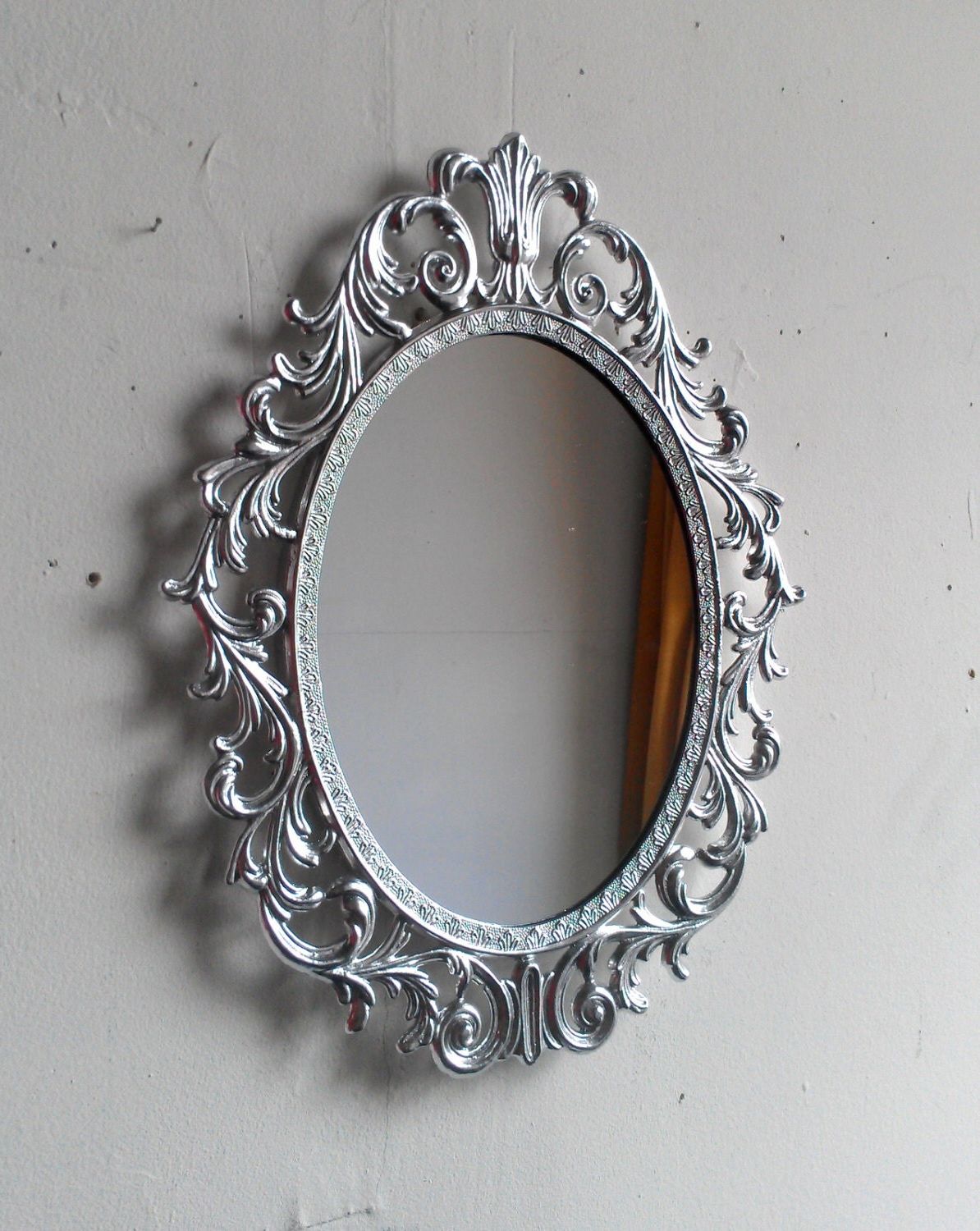 Metallic Silver Framed Wall Mirrors With Latest Silver Princess Mirror Ornate Metal Oval Filigree Frame  (View 13 of 15)