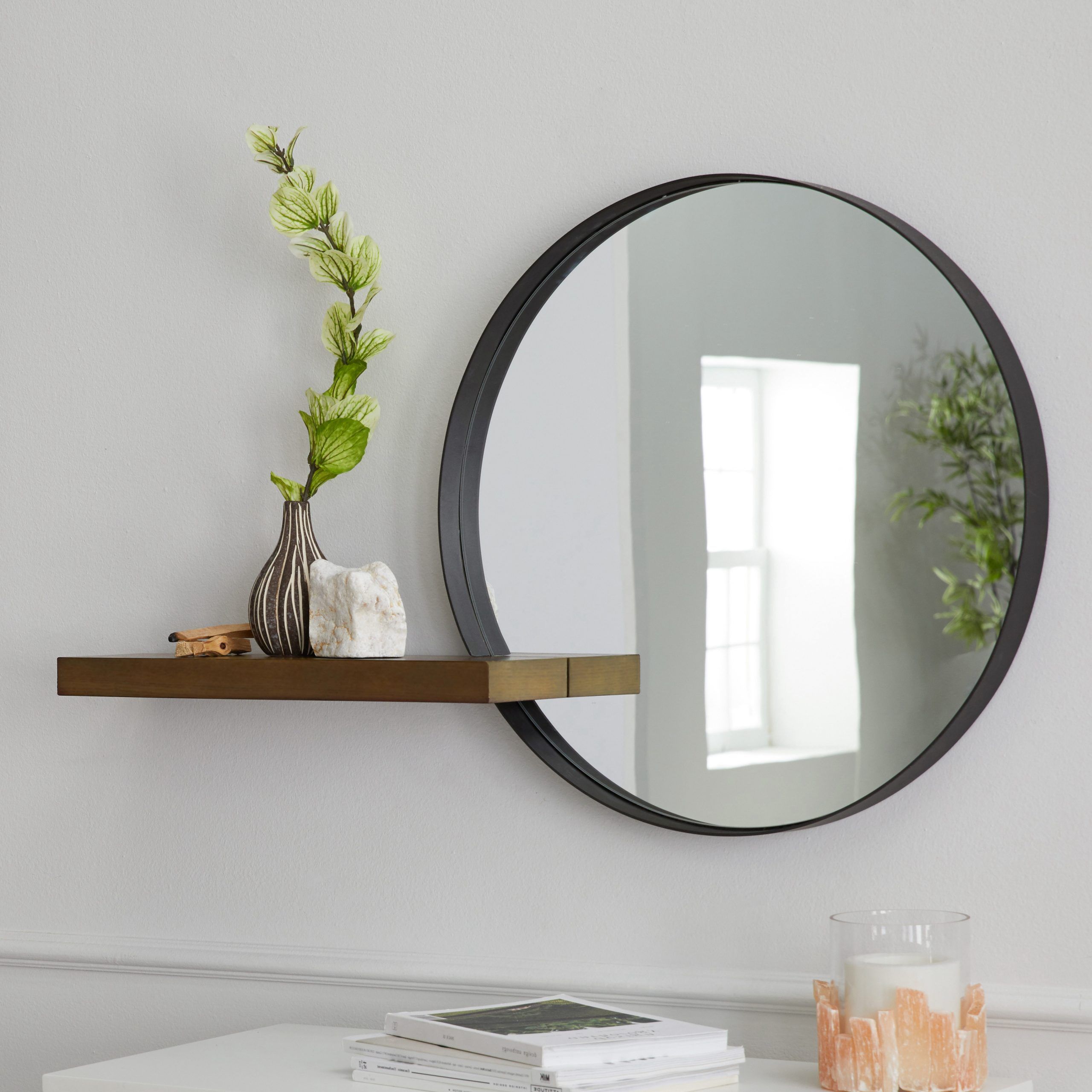 Modrn Naturals Metal Framed Round Decorative Wall Mirror With Wood With Regard To Famous Woven Metal Round Wall Mirrors (View 11 of 15)