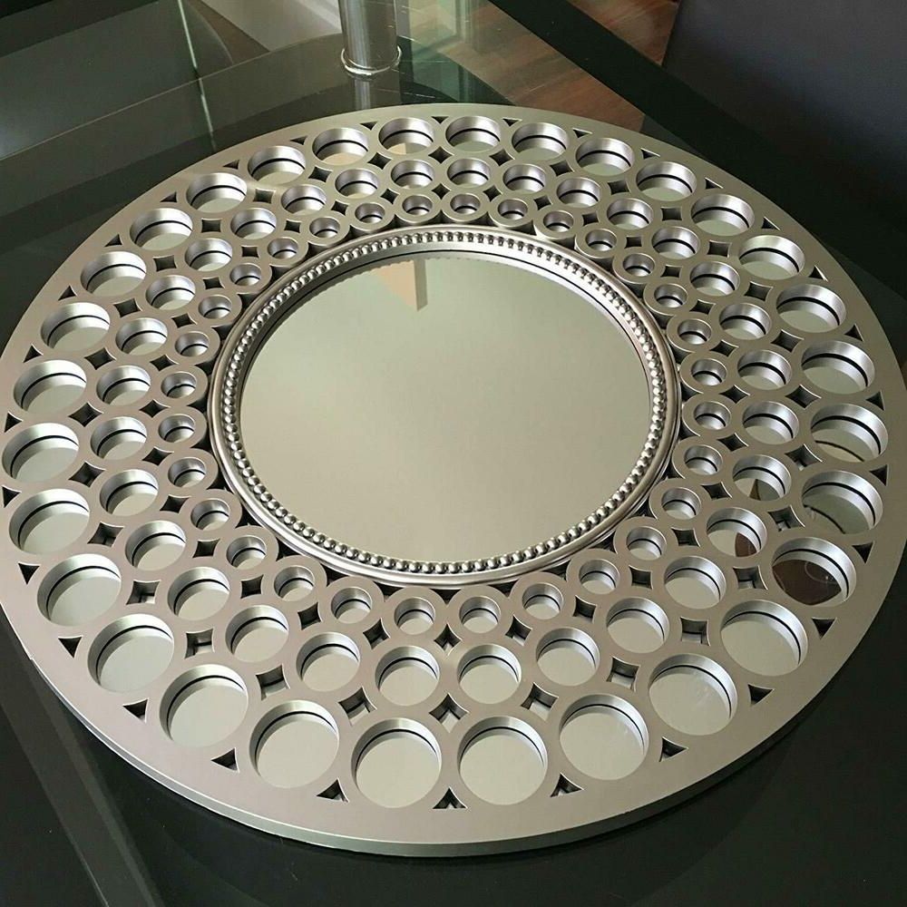 Moroccan Large Silver Round Wall Mirror Art Deco Metallic Silver Round Inside Newest Silver Rounded Cut Edge Wall Mirrors (View 8 of 15)