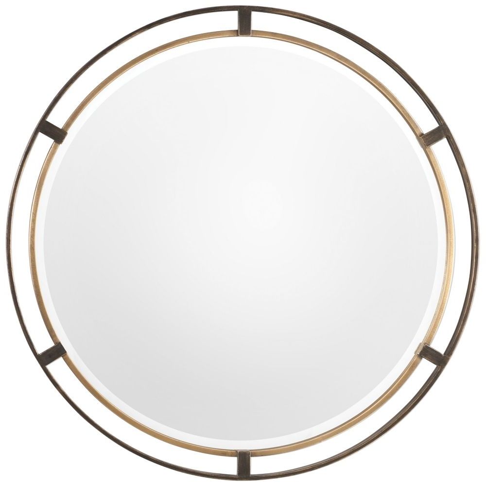 Most Current Carrizo Distressed Rustic Bronze 36 1/4" Round Wall Mirror – Style Pertaining To Distressed Black Round Wall Mirrors (View 9 of 15)