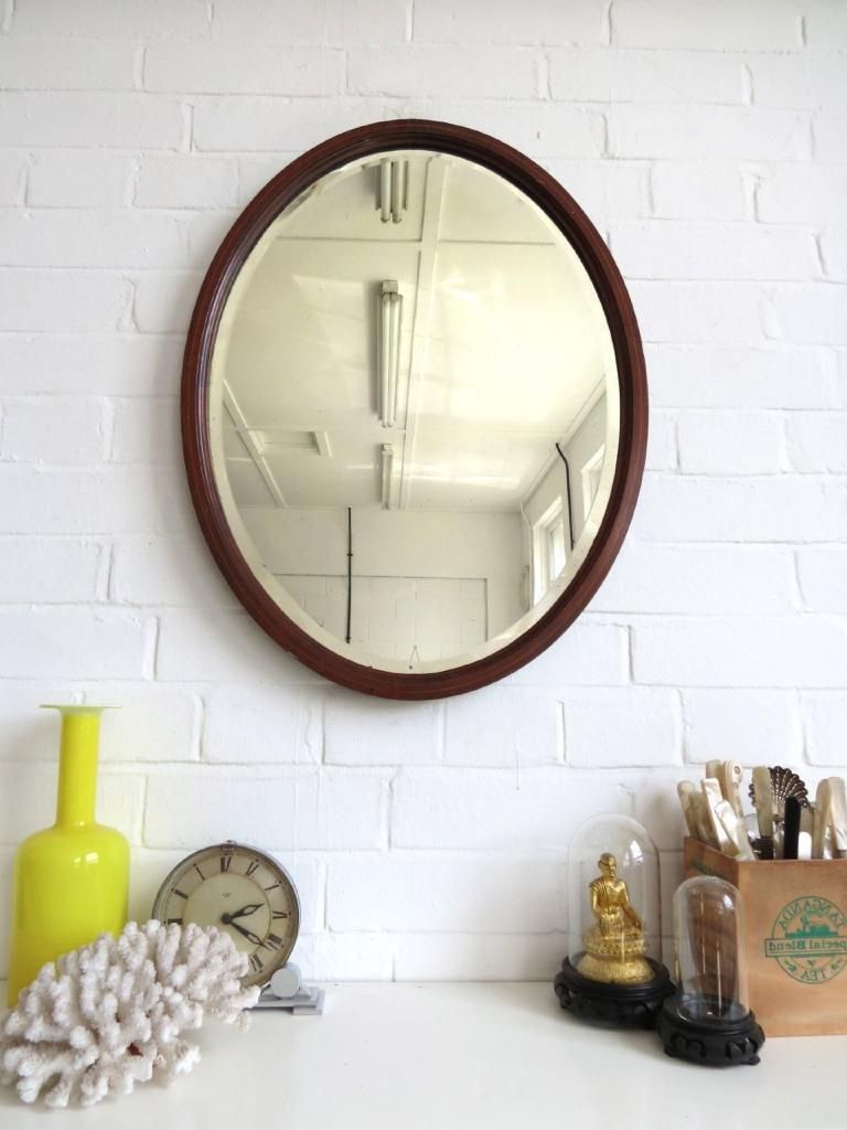 Most Current Smoke Edge Wall Mirrors For Vintage Large Oval Art Deco Bevelled Edge Wall Mirror With Wood (View 1 of 15)