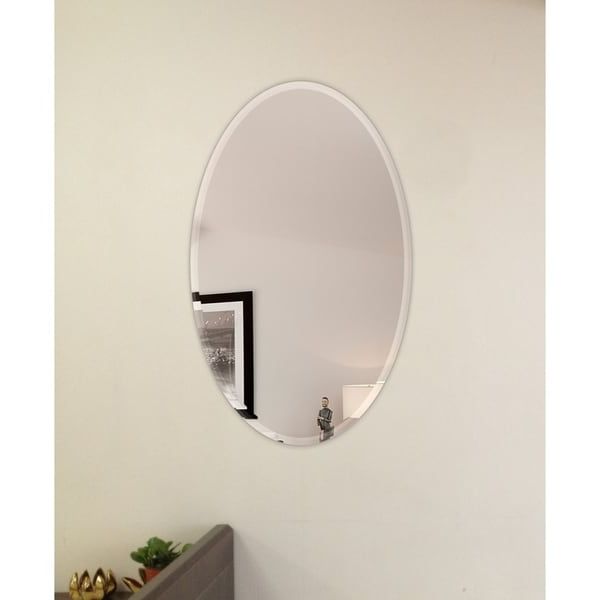 Most Popular Frameless Tri Bevel Wall Mirrors Throughout Shop Oval Beveled Polish Frameless Wall Mirror With Hooks – Free (View 1 of 15)