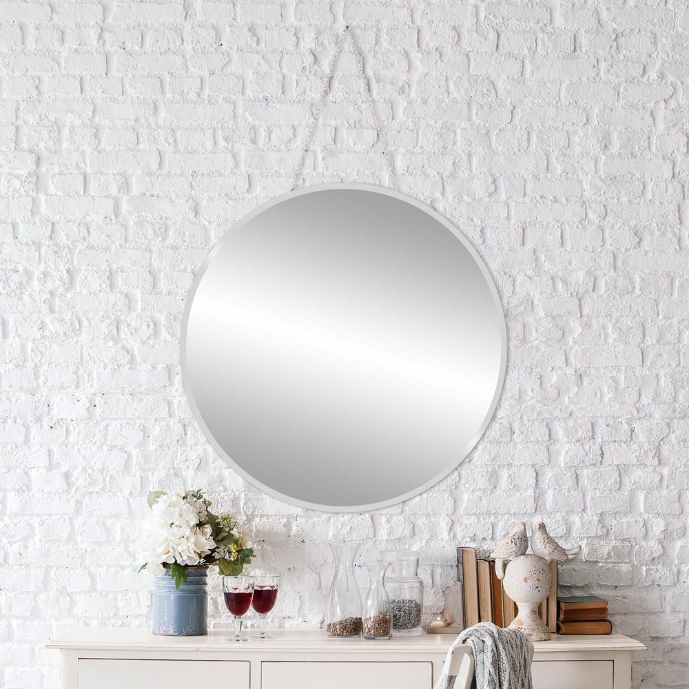 Most Popular Pinnacle Beveled Hang Chain Round Silver Wall Mirror 1801 6103 – The In Silver Rounded Cut Edge Wall Mirrors (View 6 of 15)