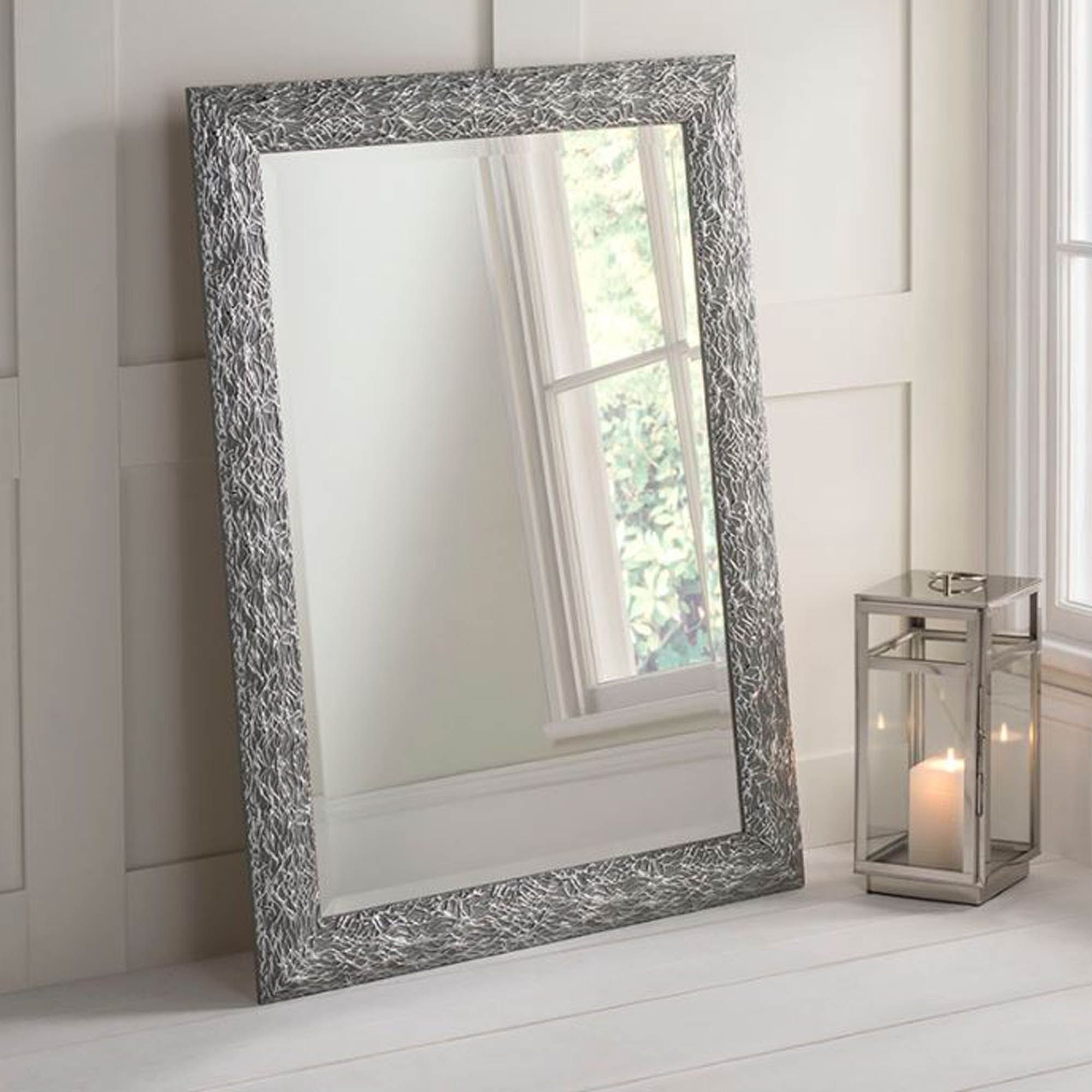 Most Popular Silver Asymmetrical Wall Mirrors With Detailed Rectangular Grey And Silver Wall Mirror (View 5 of 15)