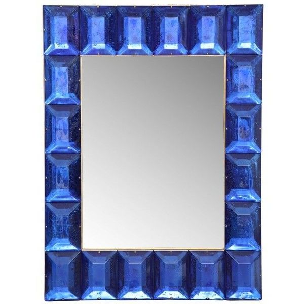 Most Recent Cobalt Blue Murano Glass Diamond Faceted Mirror ($6,800) Liked On With Regard To Subtle Blues Art Glass Wall Mirrors (View 1 of 15)