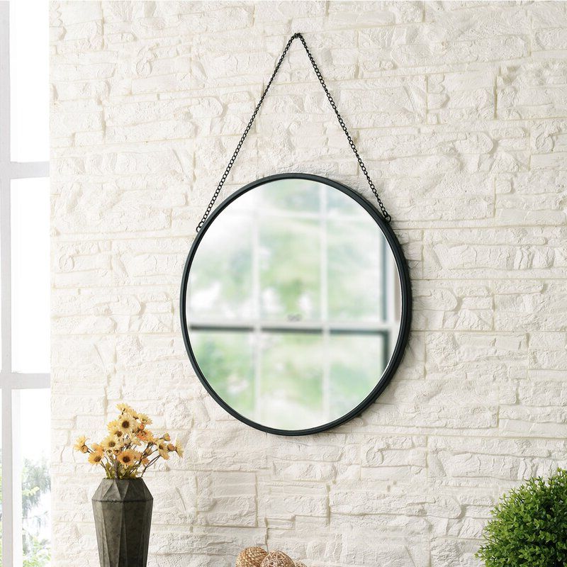 Most Recent Round Metal Framed Wall Mirrors Regarding Gracie Oaks Round Mirror Circle Wall Hanging Mirror 20 Inch, Black (View 15 of 15)