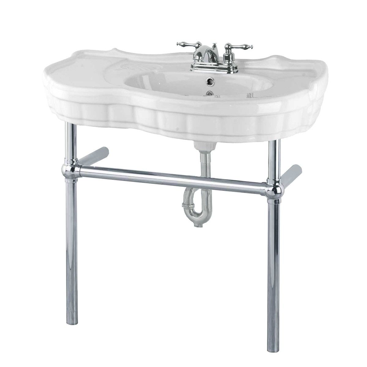 Most Recent White Console Sink Porcelain Southern Belle With Chrome Bistro Legs In White Porcelain And Chrome Wall Mirrors (View 13 of 15)