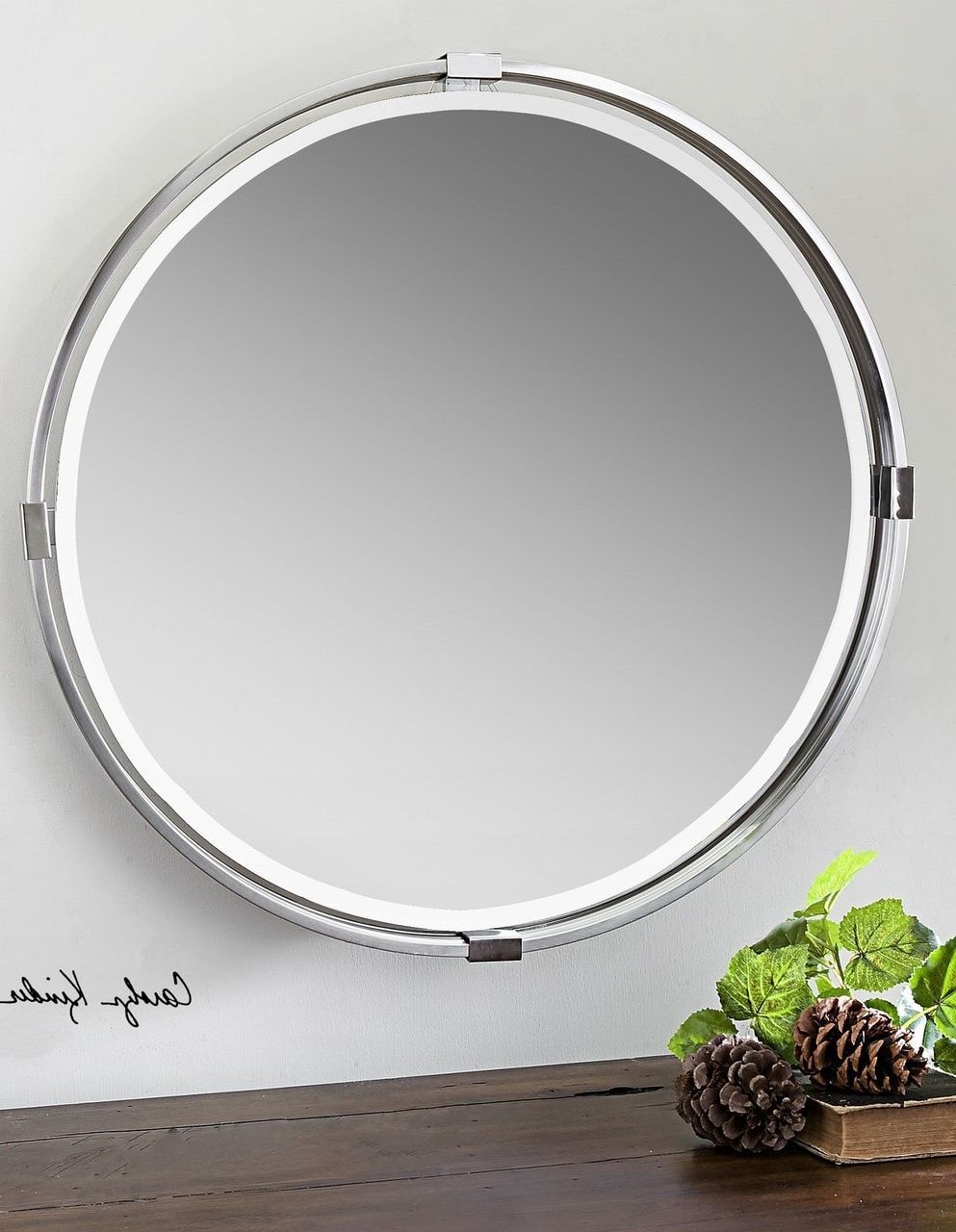 Most Recently Released Brushed Nickel Octagon Mirrors Inside Uttermost Tazlina Brushed Nickel Round Mirror 9109, 30" (View 14 of 15)