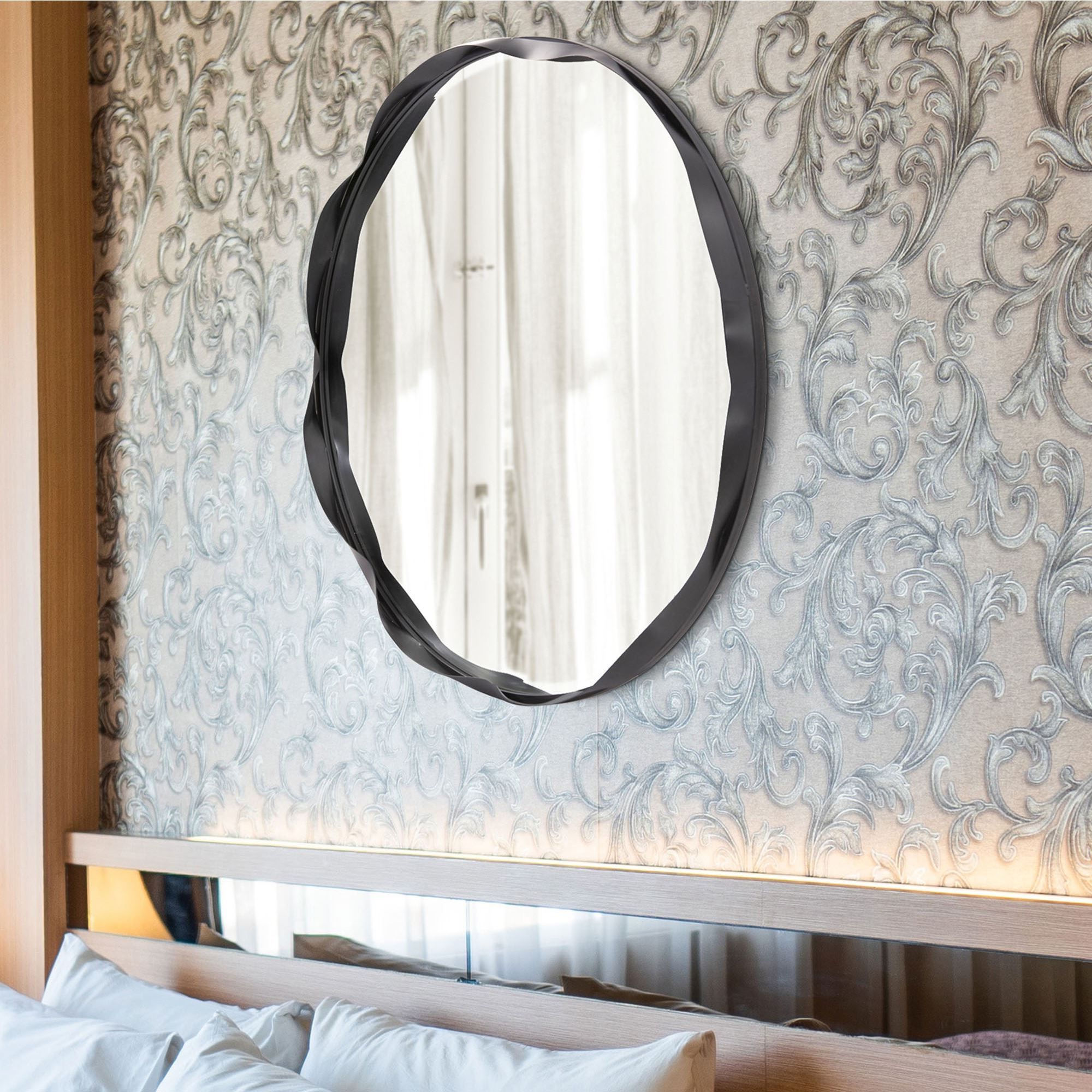 Most Recently Released Harrington Matte Black 36 Inch Large Round Wall Mirror From Howard Elliott Inside Matte Black Octagonal Wall Mirrors (View 13 of 15)