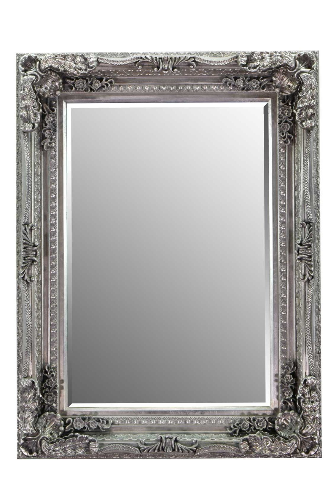 Most Recently Released Silver High Wall Mirrors For Bordeaux Silver Ornate Wall Mirror 24x36 – Ayers And Graces (View 3 of 15)