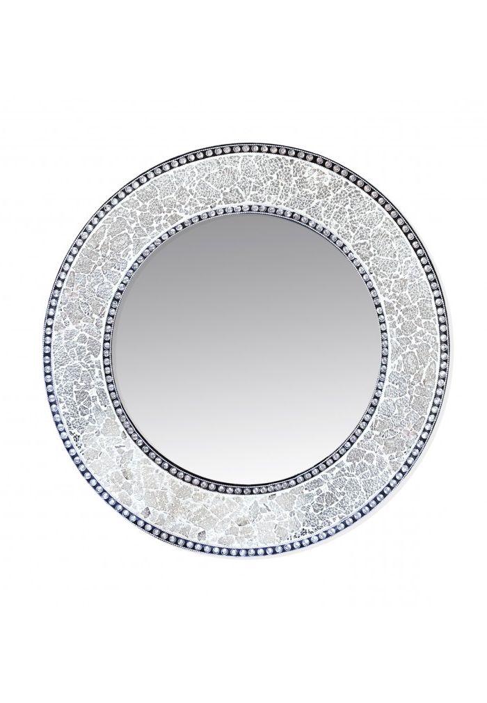 Most Recently Released Silver Rounded Cut Edge Wall Mirrors Inside Buy 24" Silver Round Crackled Glass Mosaic Decorative Wall Mirror (View 5 of 15)