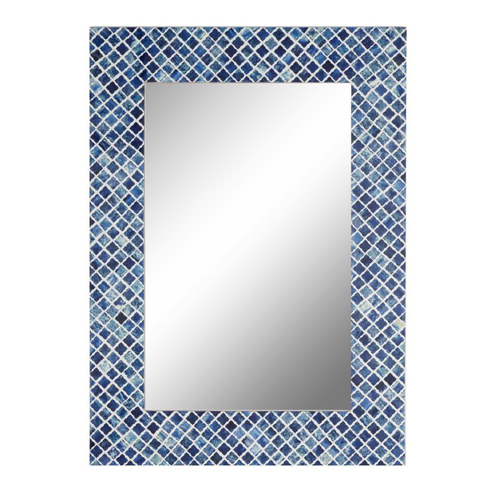 Most Recently Released Tropical Blue Wall Mirrors In Litton Lane Rectangular Wood And Bone Wall Mirror With Blue Shell (View 9 of 15)