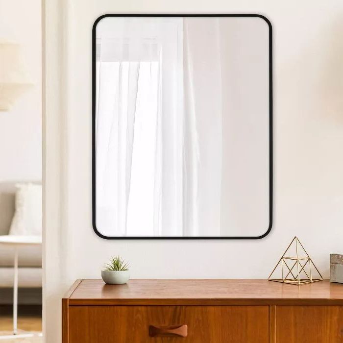Most Up To Date 24" X 30" Rectangular Decorative Wall Mirror With Rounded Corners With Regard To Matte Black Metal Rectangular Wall Mirrors (View 4 of 15)
