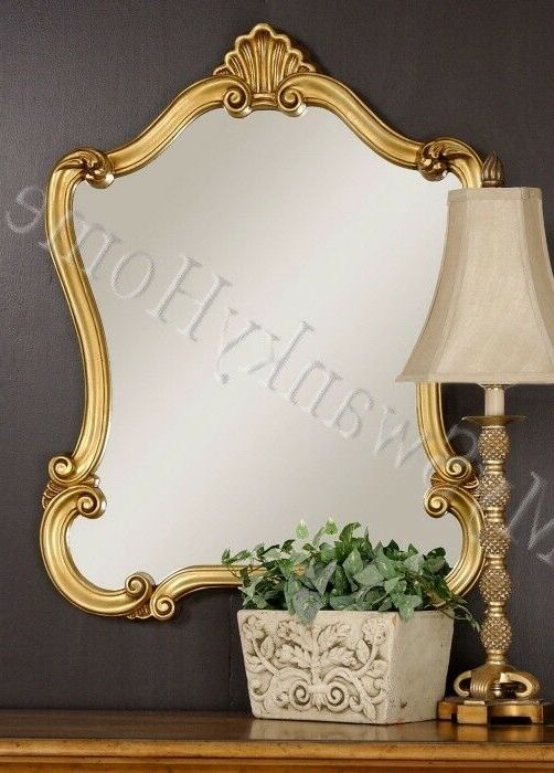 Most Up To Date Antique Gold Etched Wall Mirrors Throughout Large 35" Antique Gold Shaped Vanity Mirror Neiman Marcus Wall (View 10 of 15)