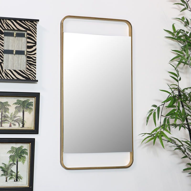 Most Up To Date Gold Rounded Corner Wall Mirrors Inside Brushed Gold Wall Mirror – Rectangle 38cm X 76cm – Windsor Browne (View 12 of 15)