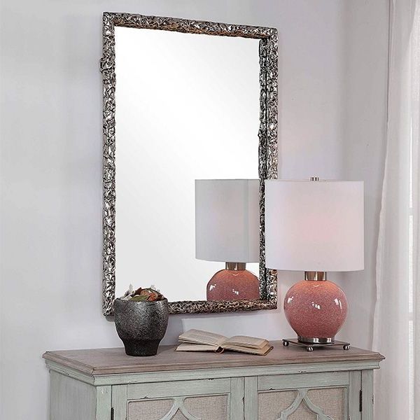 Most Up To Date Metallic Silver Wall Mirrors Inside Greer Hammered Metal Rectangular Wall Mirror (View 14 of 15)