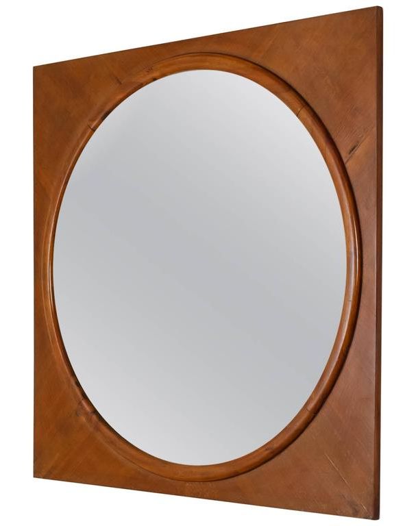 Most Up To Date Uneven Round Framed Wall Mirrors Within Large Round Wall Mirror In Square Walnut Frame, Italy, 1940s For Sale (View 9 of 15)