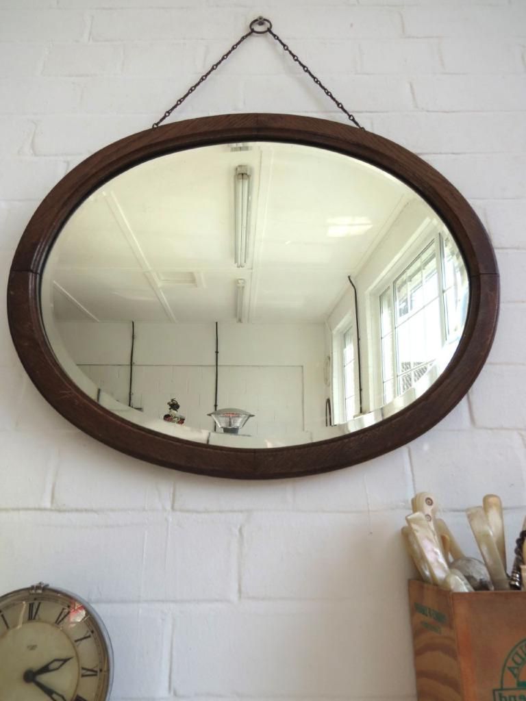 Most Up To Date Vintage Large Oval Art Deco Bevelled Edge Wall Mirror With Wooden Frame In Edged Wall Mirrors (View 1 of 15)